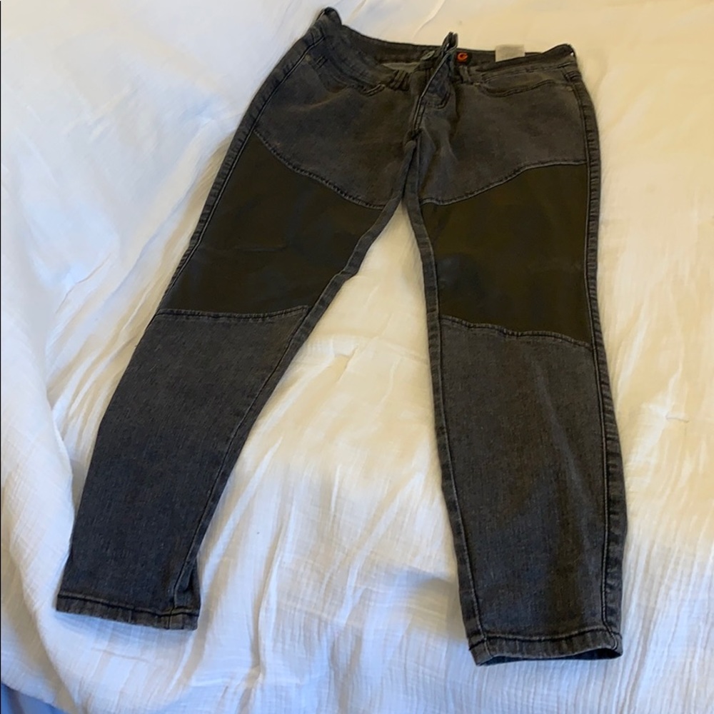 Guess Pleather and denim jeans